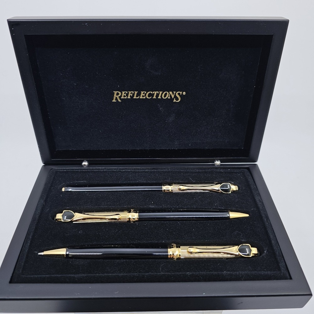 Reflections (2) Pens, Pencil - Engraved with Black Wood Box